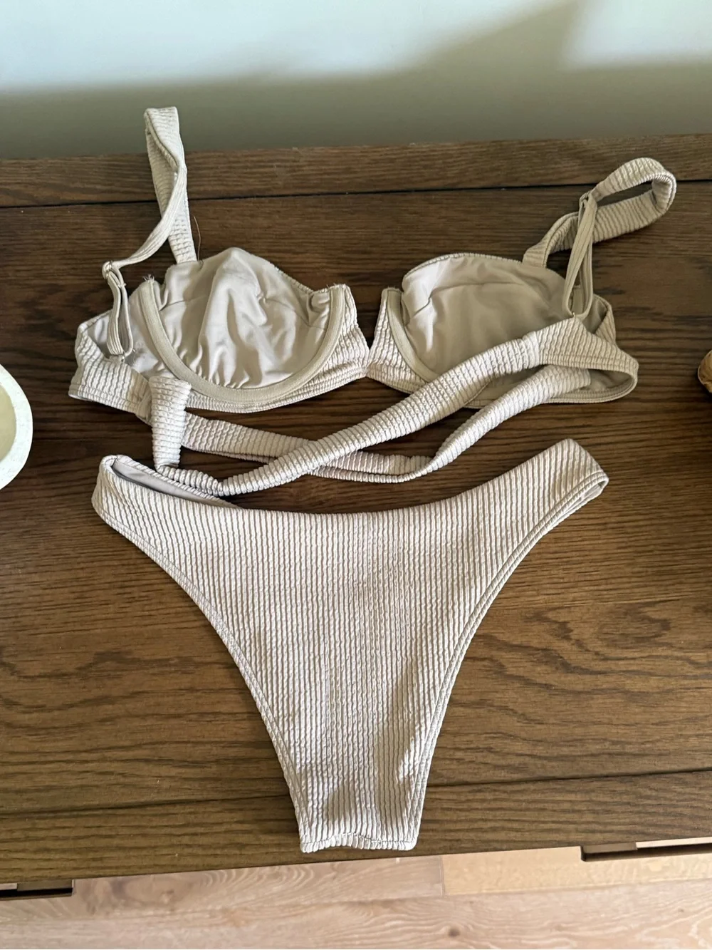 Monday Swimwear oat crinkle Clovelly Bikini Set Small
